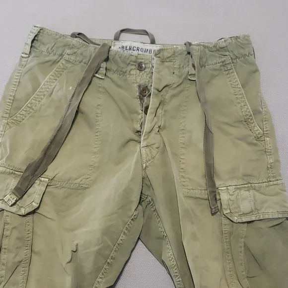 Abercrombie and Fitch Vintage Army Green Paratroop Cargo Pants Men' Size Medium - Picture 5 of 17